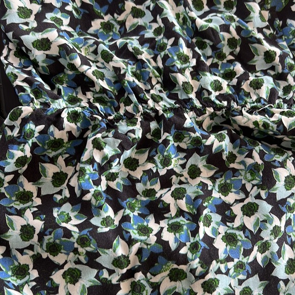 Zara Green Blue Floral Mini Wrap Dress Size M Ruched Front - Picture 10 of 10
